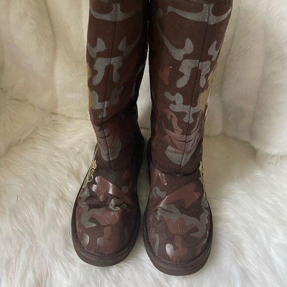 Skechers brown faux suede graphic design faux fur lining calf boots size… - Picture 7 of 12